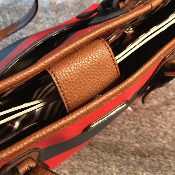 Dana Buchman Red and Navy Striped Purse Bag - Picture 4 of 8